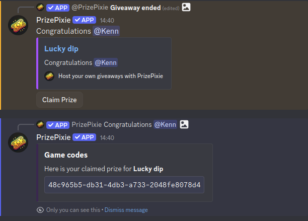 Prize claimed by winner